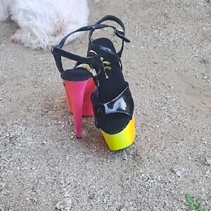 Vibrant Black and Pink Women's Heels